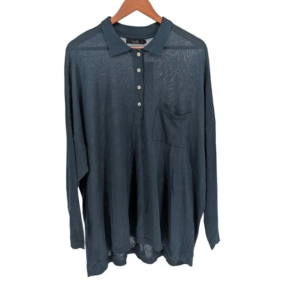 NWT Truth by Republic Wool Silk Blend Lightweight Knit Polo Sweater L